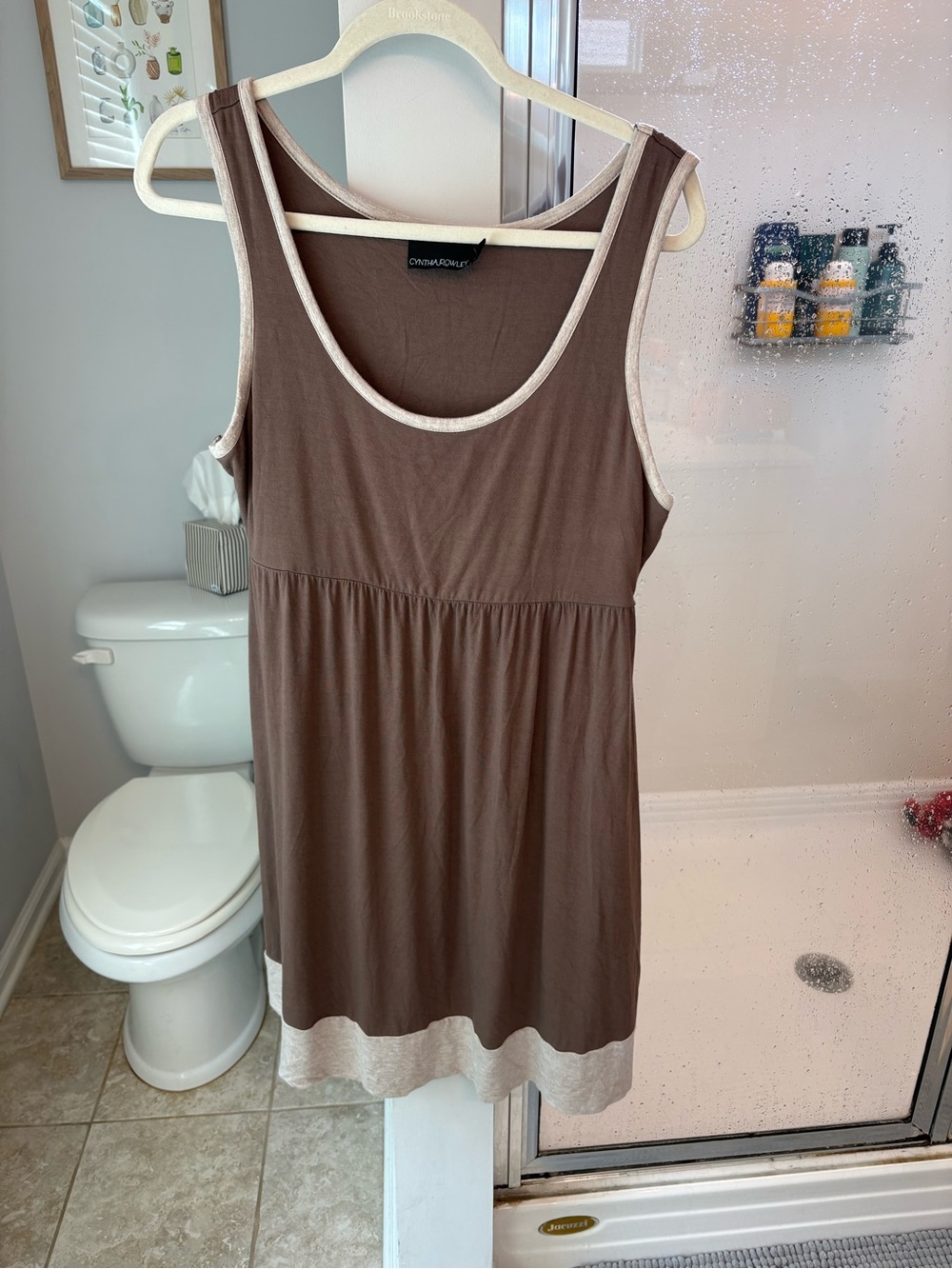 Cynthia Rowley Women's XL Brown Cream Empire Waist Tank Dress Rayon Stretch